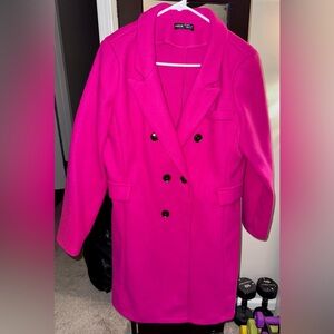 Fuchsia, double breasted coat.